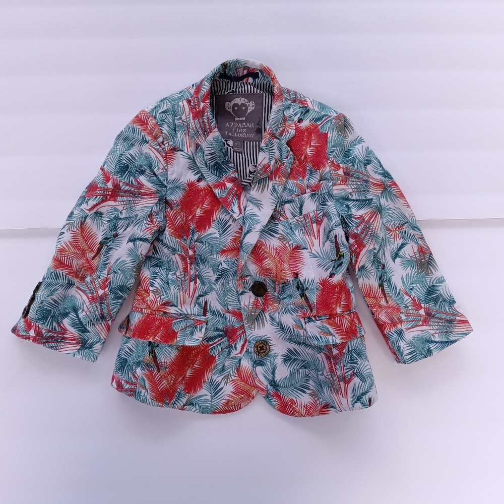Appaman Linen Boys Tropic Ivory Palm Print Sports Jacket/Blazer Size 2T